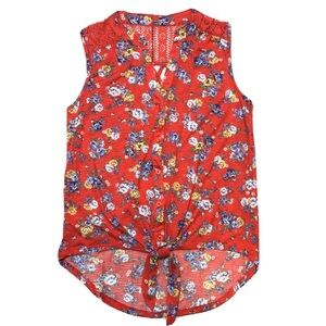 No Boundaries Floral Tie Front Sleeveless Tank Top